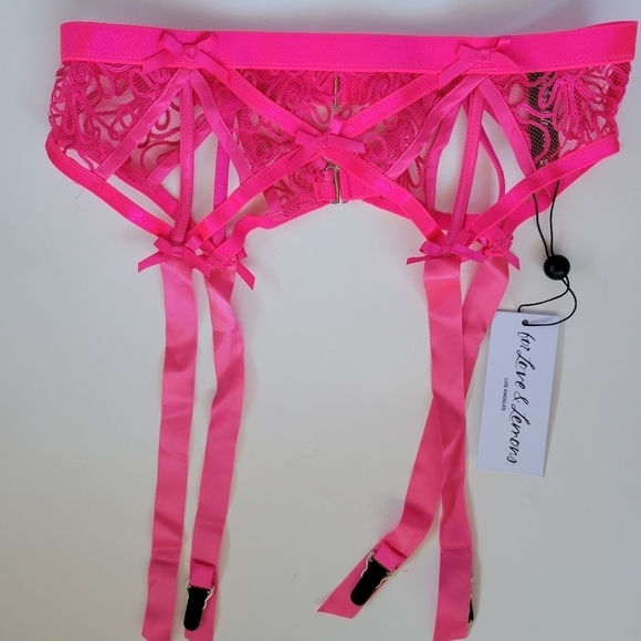 For Love and Lemons Hot Pink Satin Embroidered Garter Belt Size XS - Picture 2 of 7